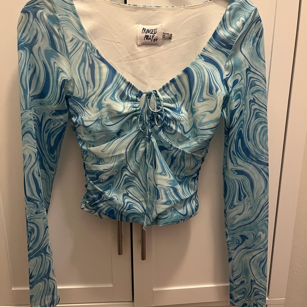 Princess Polly Blue and White Swirl Blouse